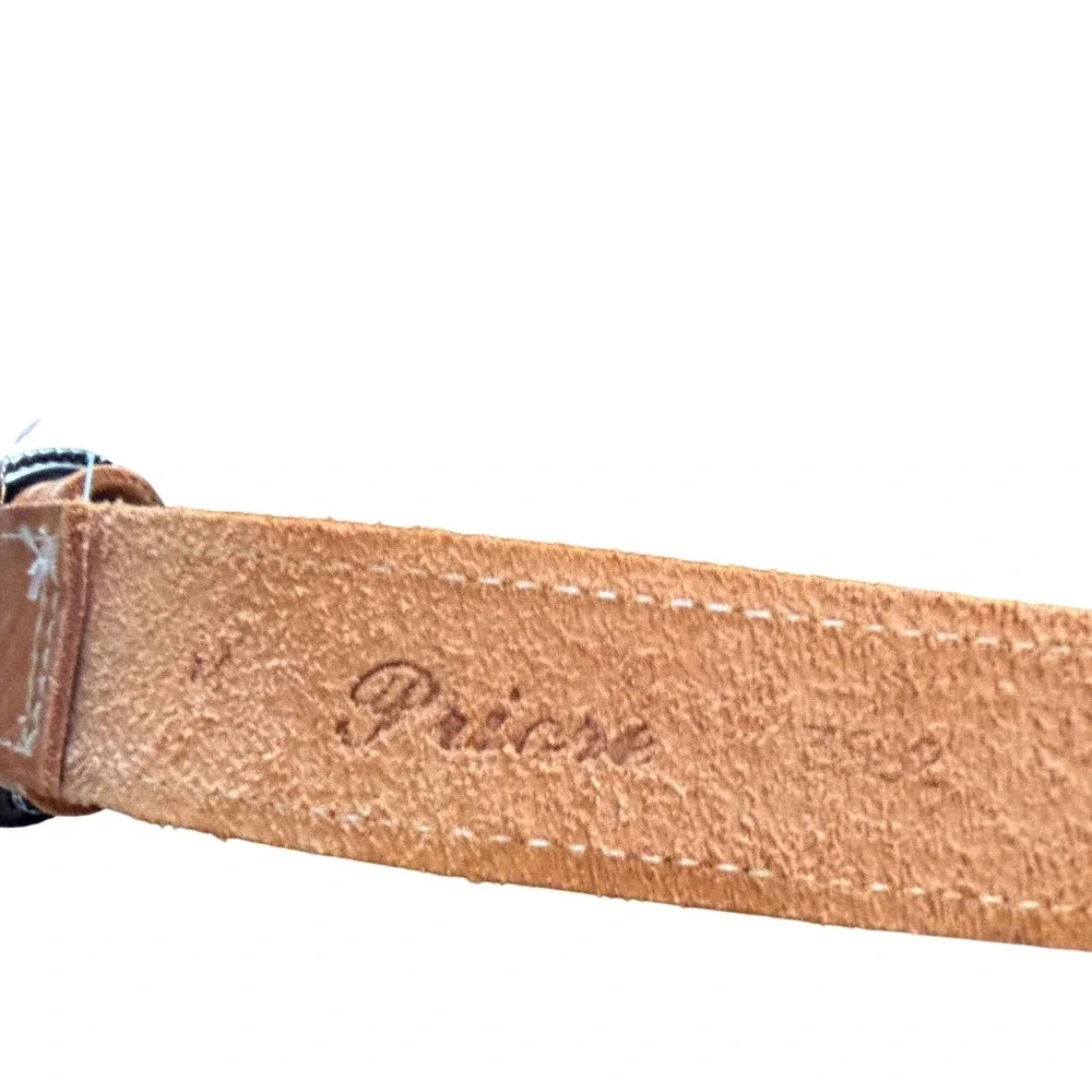 Priere Tan Leather Western Belt‎ Turquoise Stone Silver Buckle Embossed Floral